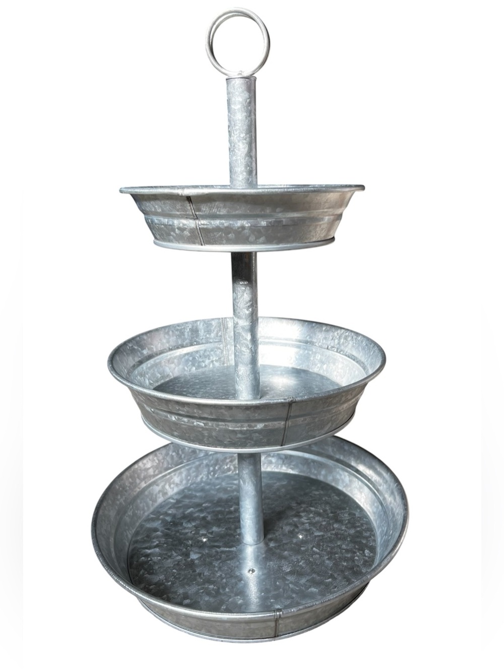 Galvanized Three Tiered Serving Stand - 3 Tier Metal Tray Platter - Picture 9 of 13